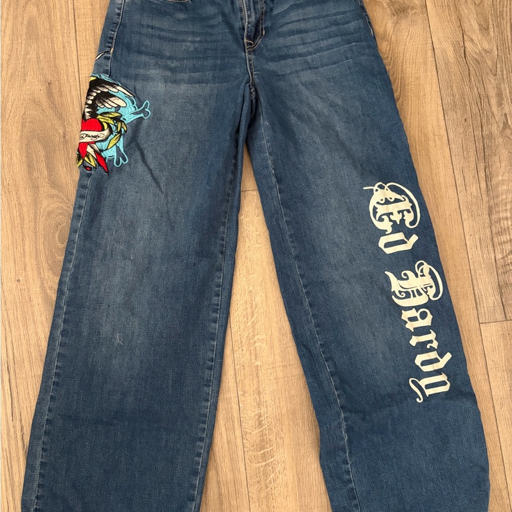Ed Hardu Blue Embroidered wide -Leg Jeans